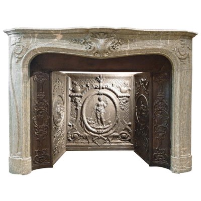 19th Century Vert Destours Marble Fireplace with Complete Cast Iron Hearth-TDA-1376381