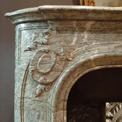 19th Century Vert Destours Marble Fireplace with Complete Cast Iron Hearth-TDA-1376381