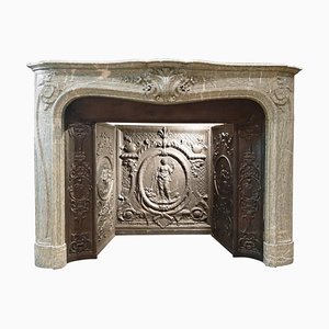 19th Century Vert Destours Marble Fireplace with Complete Cast Iron Hearth-TDA-1376381