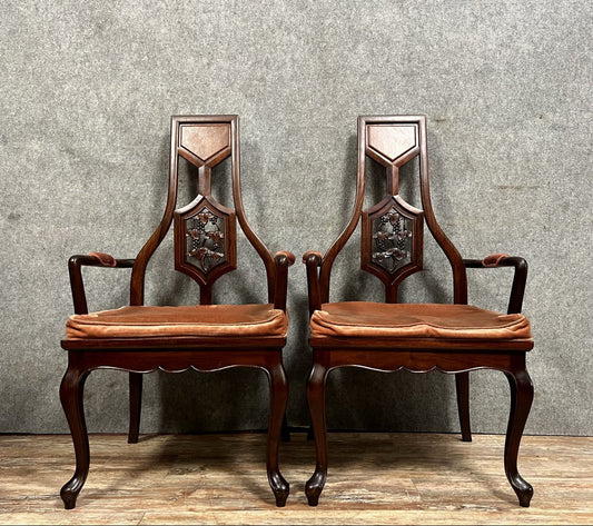 19th Century Victorian Mahogany Armchairs, Set of 2