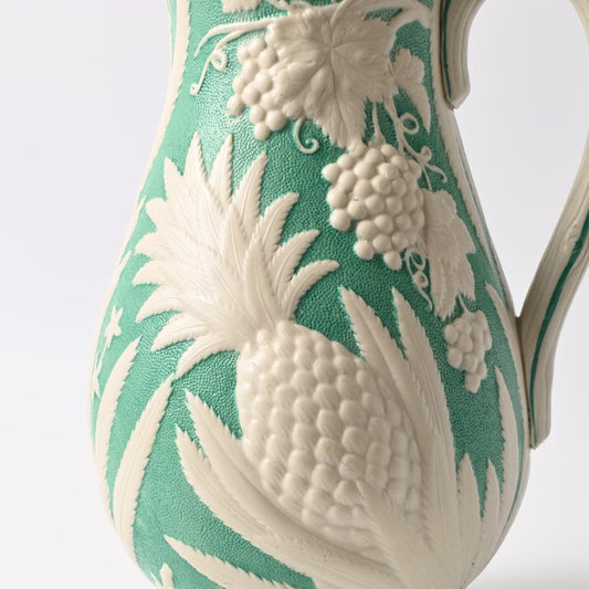 19th Century White and Green Ceramic Jug by Boch Freres Keramis for Boch Frères