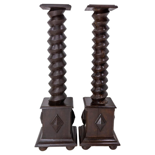 19th Century Wine Press Screw Pedestals Plant Holders, French, Set of 2