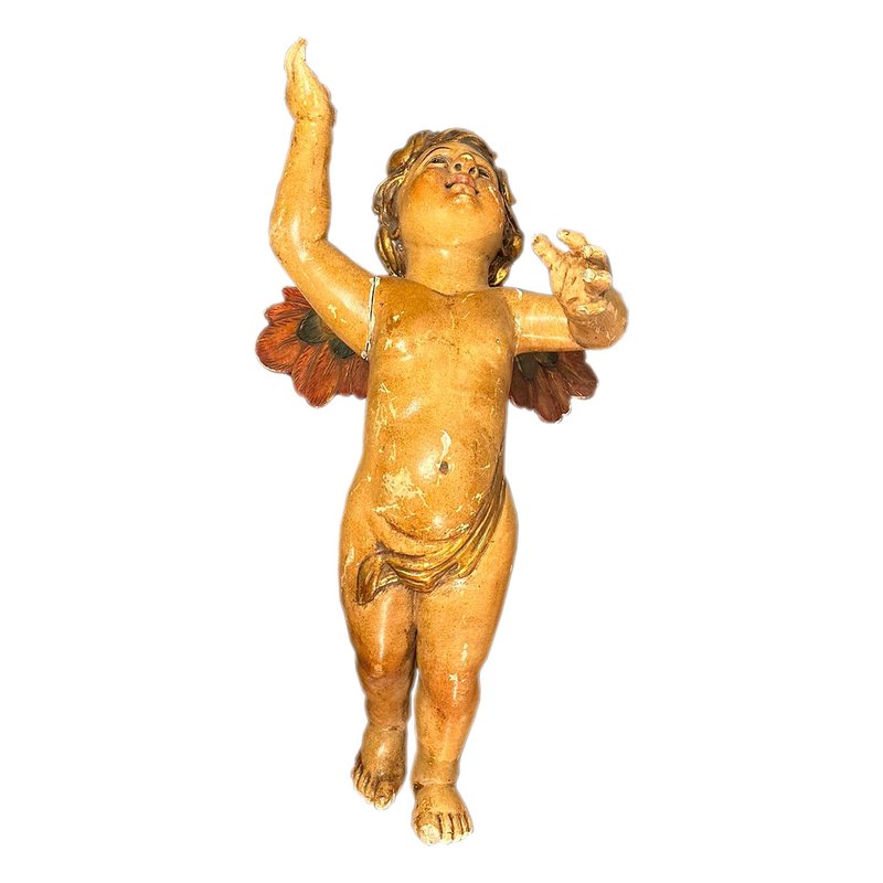 19th Century Wood Carved Angel Sculpture, Spain, 1800s