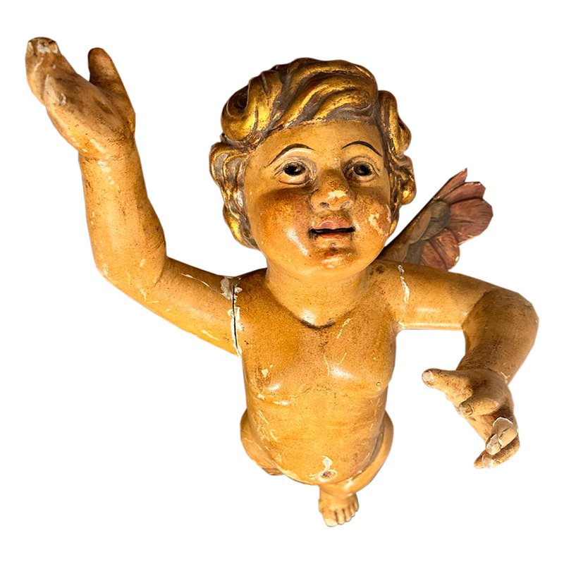 19th Century Wood Carved Angel Sculpture, Spain, 1800s