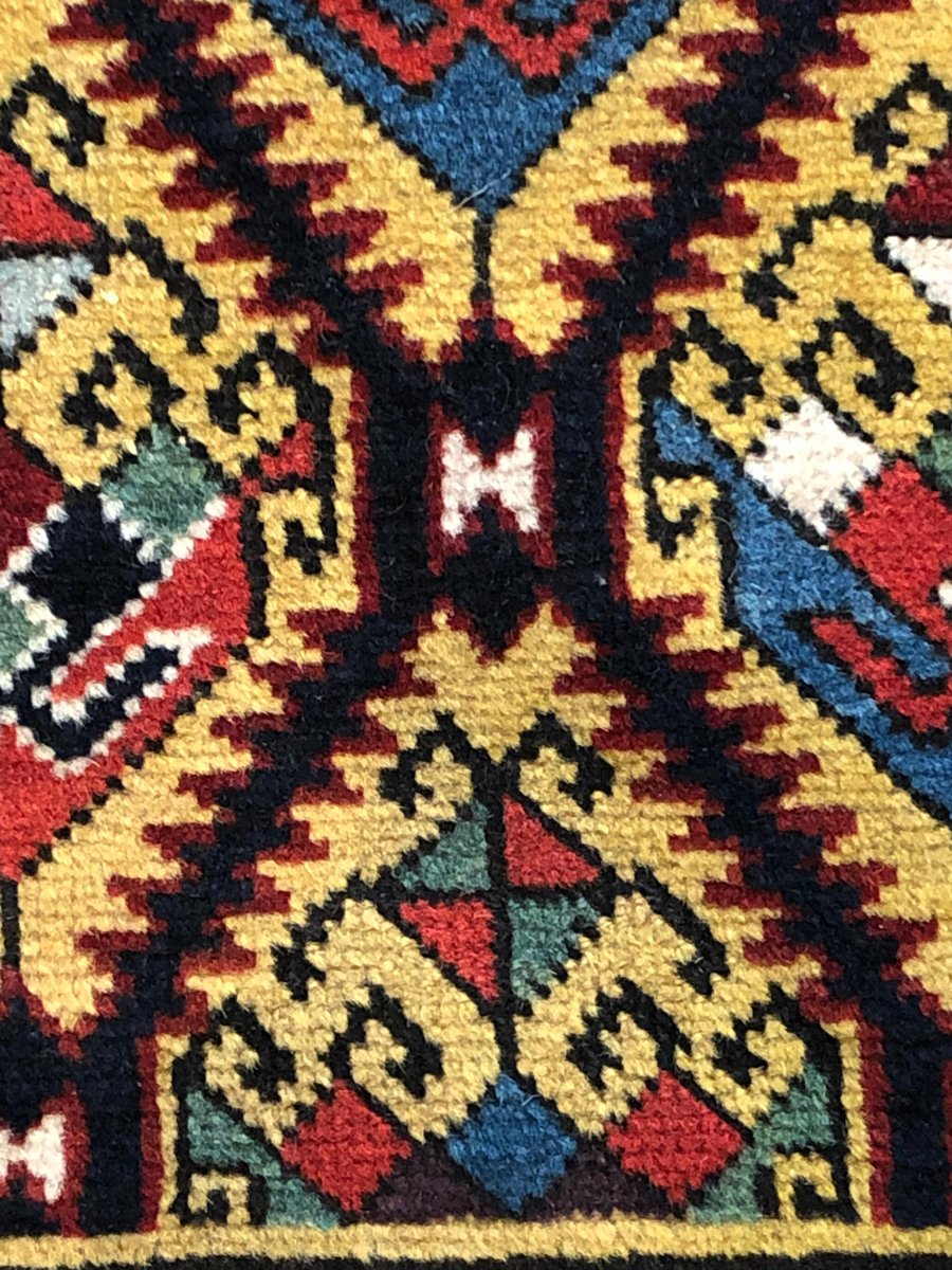 19th Century Yellow and Red Caucasian Talish Rug with Flower Pattern, 1890s