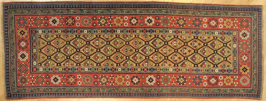 19th Century Yellow and Red Caucasian Talish Rug with Flower Pattern, 1890s