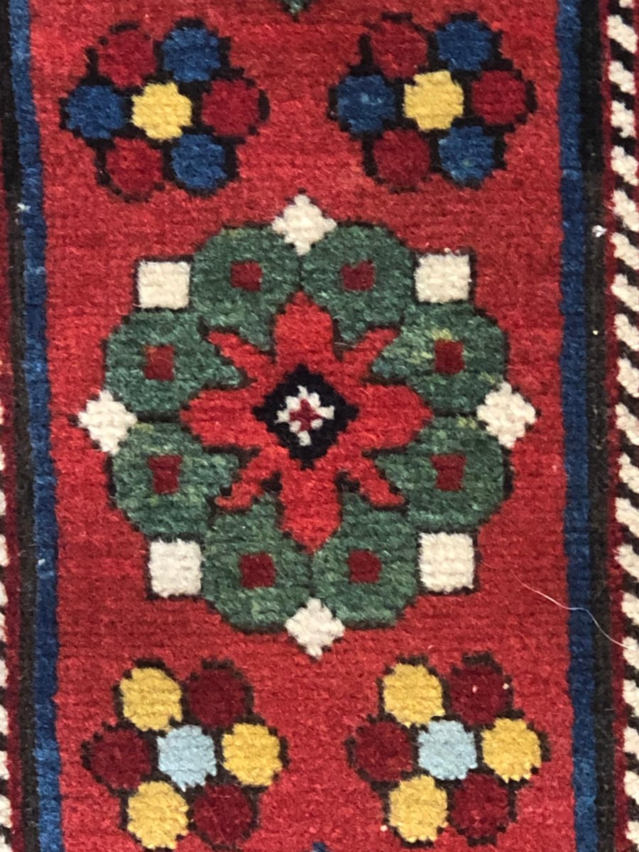 19th Century Yellow and Red Caucasian Talish Rug with Flower Pattern, 1890s