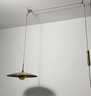 1st Edition Brass Pendant Lamp with Counterweight attributed to Florian Schulz, 1960s-PUK-2022202