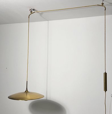 1st Edition Brass Pendant Lamp with Counterweight attributed to Florian Schulz, 1960s-PUK-2022202