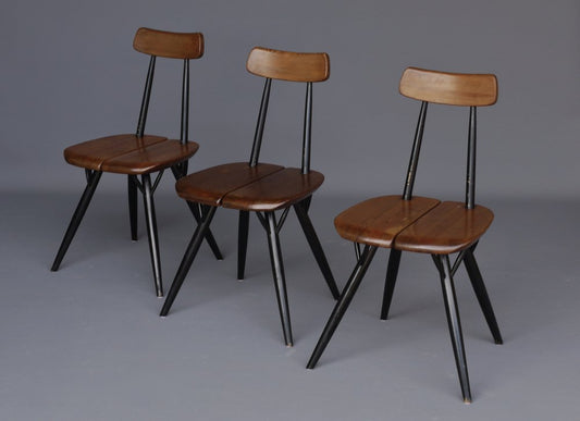 1st Edition Pirkka Dining Chairs by Ilmari Tapiovaara for Laukaan Puuka, Finland, 1960s, Set of 3