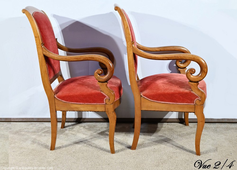 1st Part 19th Century Louis Philippe Cherry Wood Armchairs, Set of 2