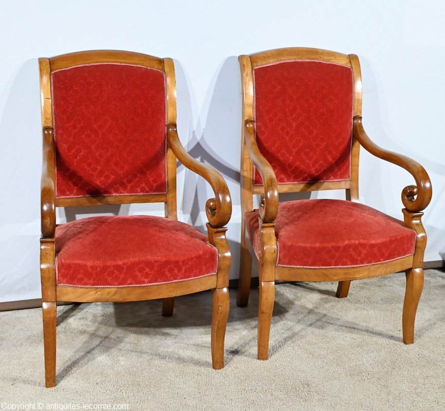 1st Part 19th Century Louis Philippe Cherry Wood Armchairs, Set of 2