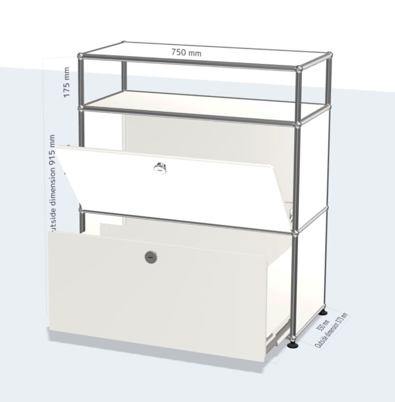 1x3 module highboard(1 extension door with metal box & 1 drop down door & 1 panel) [W750XD350XH(350+350+175)]