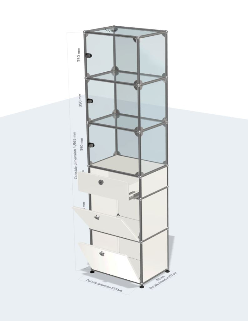 1x6 Module System (2 drop down doors, 1 drawers, 3 glass doors with le ...