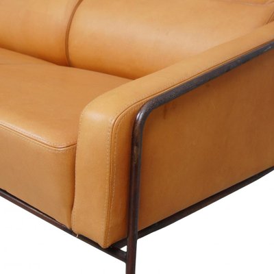 2-Seater Airport Sofa with Cognac Aniline Leather and Brass Frame by Arne Jacobsen for Fritz Hansen, 1960s-MTD-1400786