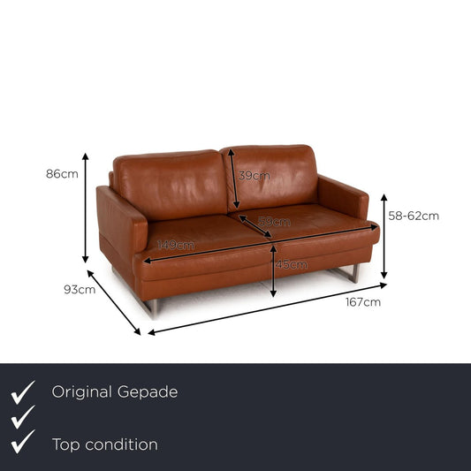 2-Seater Brown Leather Sofa from Gepade