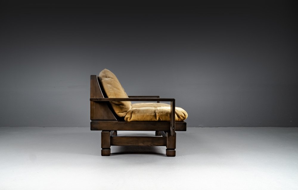 2-Seater Lounge Sofa in Softwood and Leather, France, 1960s