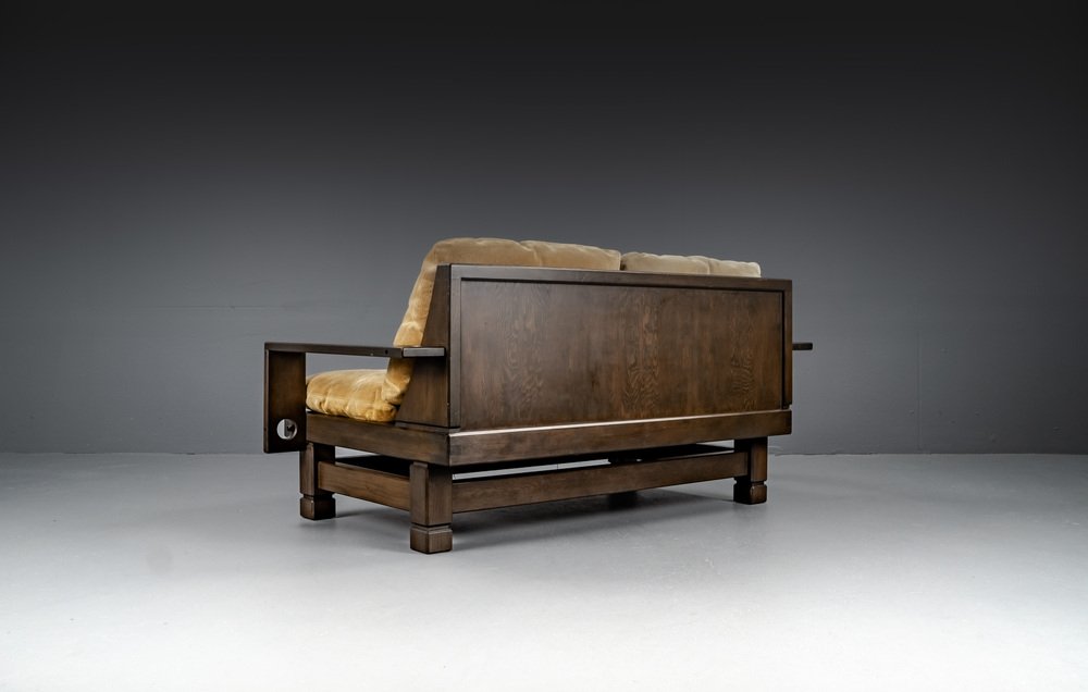 2-Seater Lounge Sofa in Softwood and Leather, France, 1960s