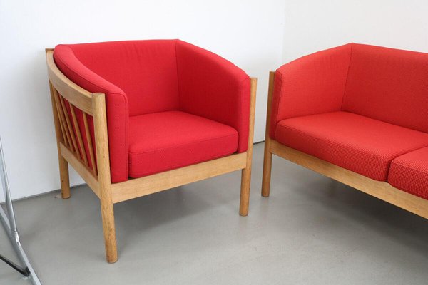 2-Seater Sofa and Armchairs in Oak and Teak from FDB Mobler, Denmark, 1980s, Set of 3-FJP-1717645