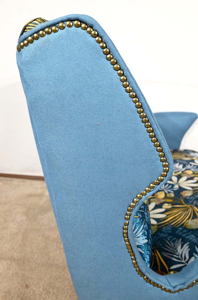 2-Seater Sofa in Azure Blue Fabric, 1940s