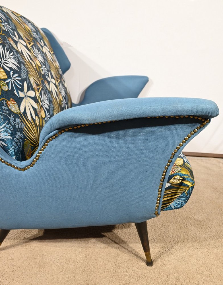 2-Seater Sofa in Azure Blue Fabric, 1940s