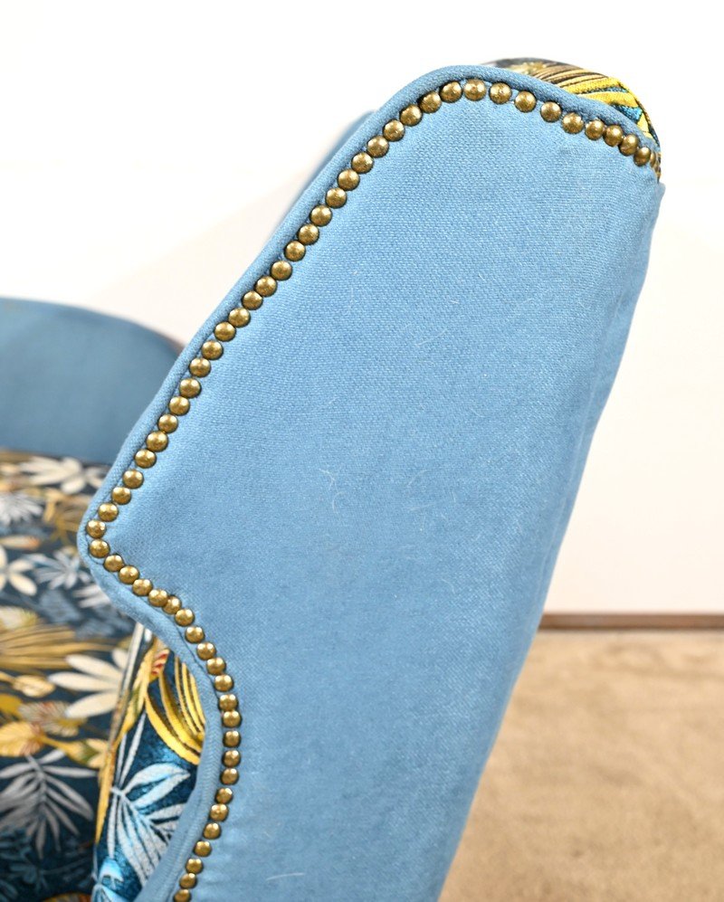 2-Seater Sofa in Azure Blue Fabric, 1940s