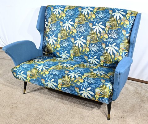 2-Seater Sofa in Azure Blue Fabric, 1940s-RVK-1806849