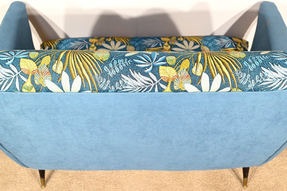 2-Seater Sofa in Azure Blue Fabric, 1940s