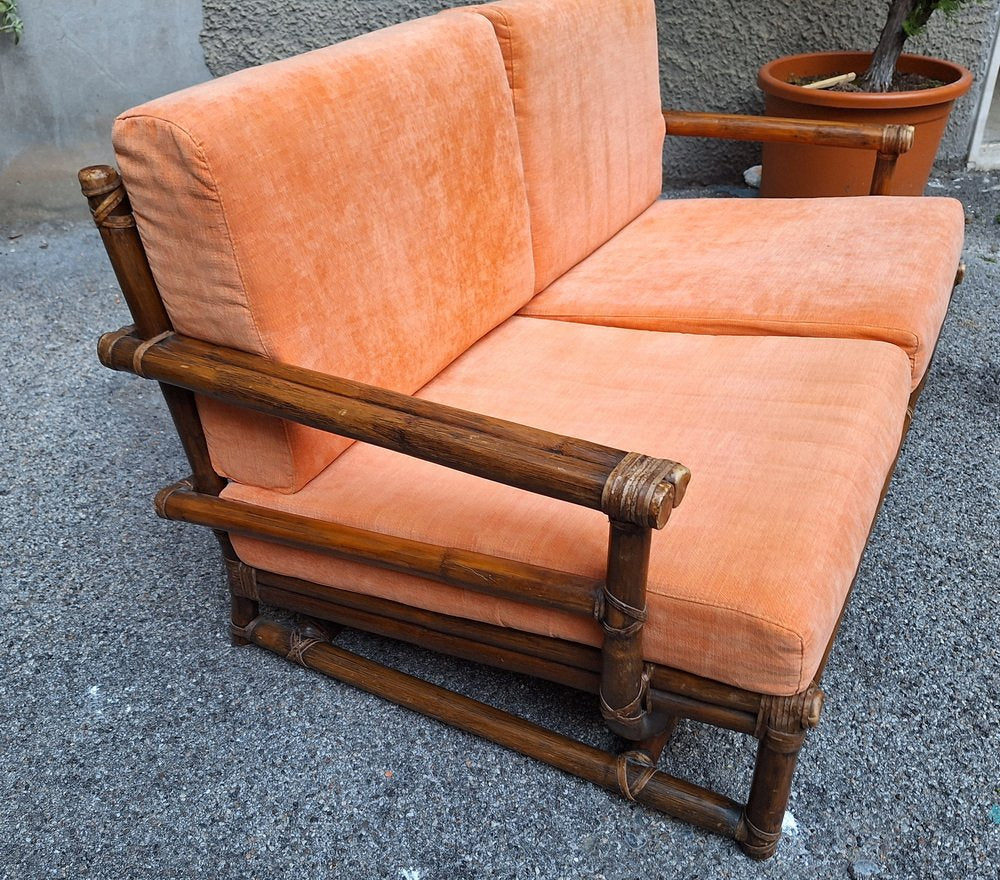 2-Seater Sofa in Bamboo and Leather by Lyda Levi for McGuire, 1980s