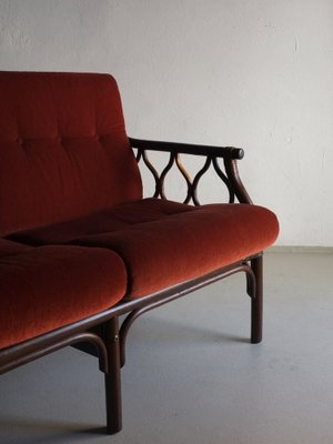 2-Seater Sofa in Dark Rattan with Velour Cushions, 1980s-UAO-1819518