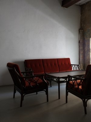 2-Seater Sofa in Dark Rattan with Velour Cushions, 1980s-UAO-1819518