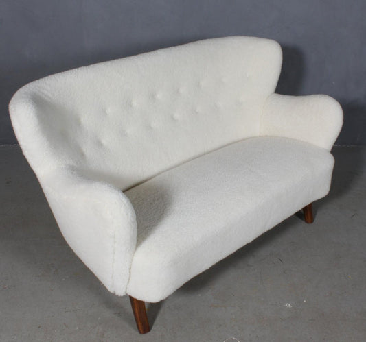 2-Seater Sofa in Lamb Wool by Alfred Christensen for Slagelse Møbelværk, 1940s