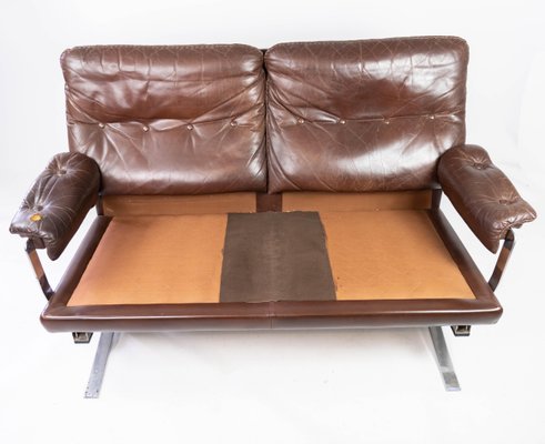 2-Seater Sofa in Patinated Brown Leather by Arne Norell, 1970s-UY-952727