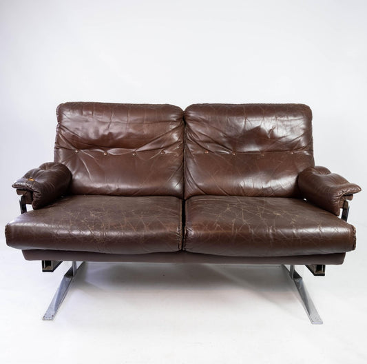 2-Seater Sofa in Patinated Brown Leather by Arne Norell, 1970s