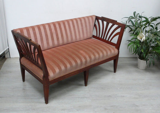 2-Seater Sofa in Walnut with Rose Upholstery 1900s