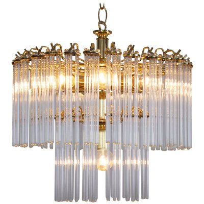 2-Tier Glass and Brass Chandelier in the Style of Venini, 1960s-VLZ-632106