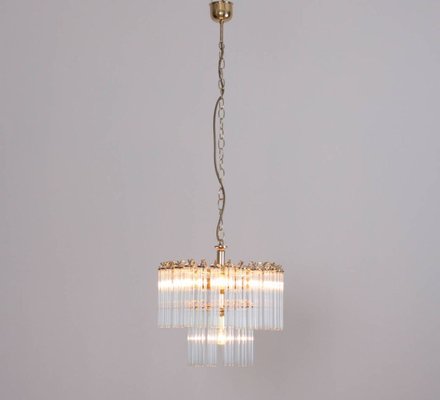 2-Tier Glass and Brass Chandelier in the Style of Venini, 1960s-VLZ-632106