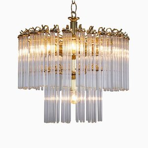 2-Tier Glass and Brass Chandelier in the Style of Venini, 1960s-VLZ-632106