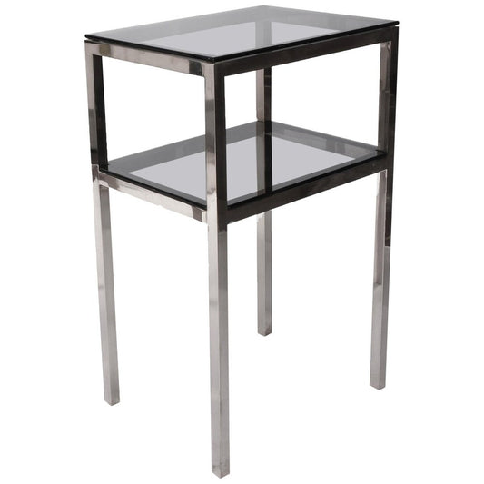 2-Tier Side Table in Steel and Glass, Italy, 1980s