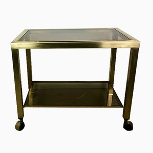 2-Tier Smoked Glass & Brass Serving Trolley, 1970s-RWZ-1030726