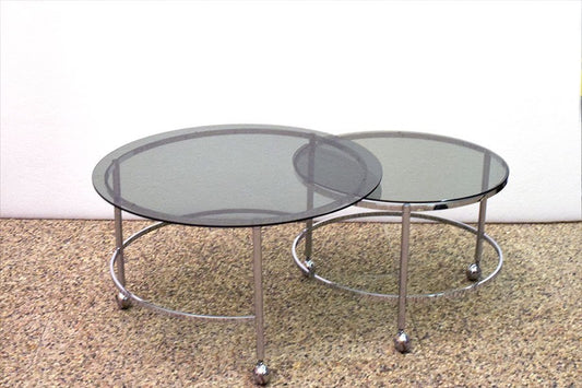 2-Tier Swivel Coffee Table in Chromed Steel and Crystal, 1970s