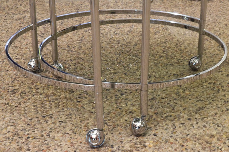 2-Tier Swivel Coffee Table in Chromed Steel and Crystal, 1970s