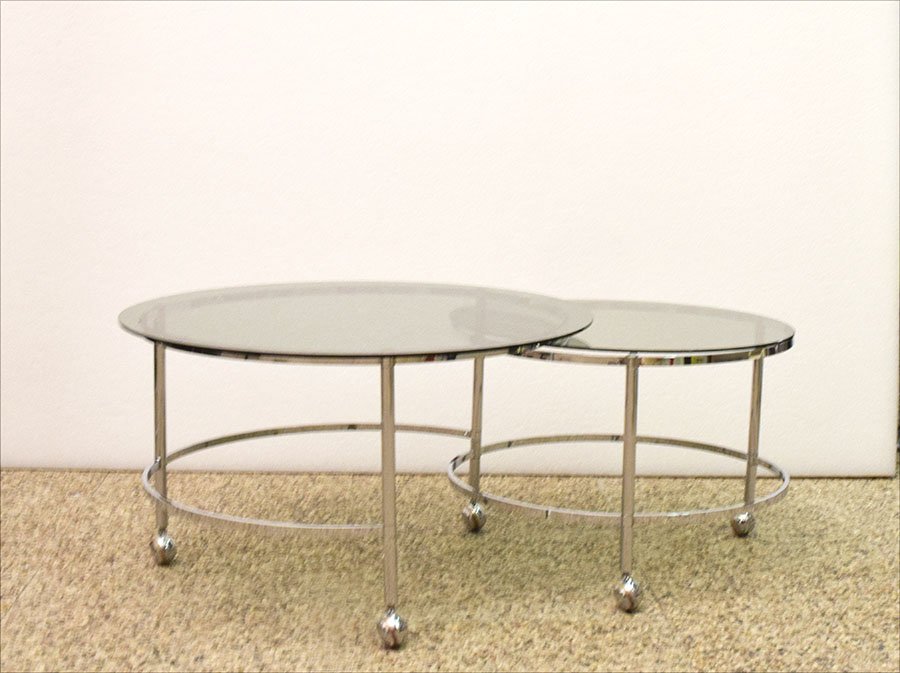 2-Tier Swivel Coffee Table in Chromed Steel and Crystal, 1970s