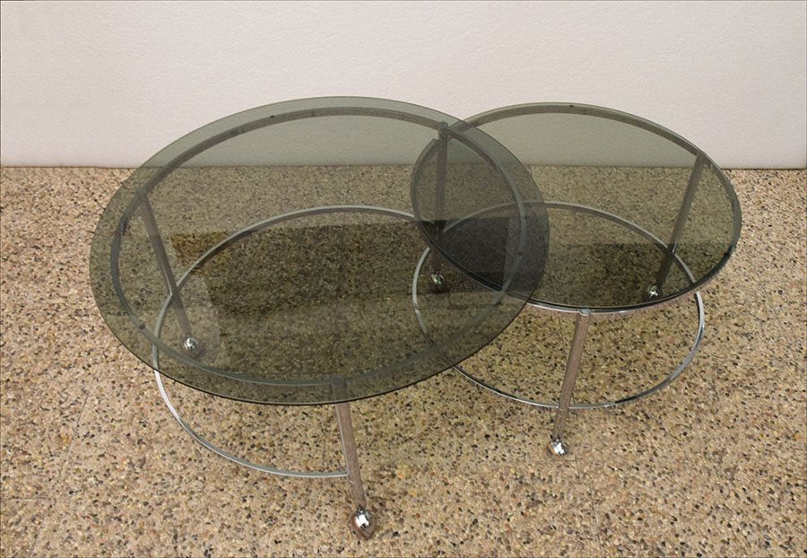 2-Tier Swivel Coffee Table in Chromed Steel and Crystal, 1970s