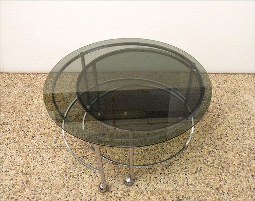 2-Tier Swivel Coffee Table in Chromed Steel and Crystal, 1970s-HS-1065265