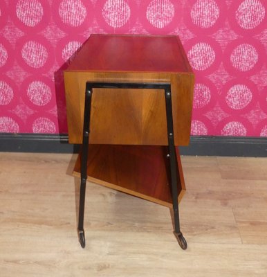 2 Tone Wooden Sewing Box on Casters Shelf in Black Walnut & Steel Tube, 1960s-AFE-2042921