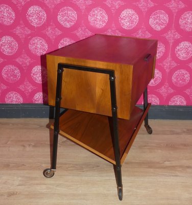 2 Tone Wooden Sewing Box on Casters Shelf in Black Walnut & Steel Tube, 1960s-AFE-2042921