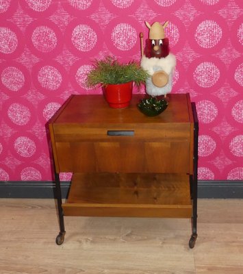 2 Tone Wooden Sewing Box on Casters Shelf in Black Walnut & Steel Tube, 1960s-AFE-2042921