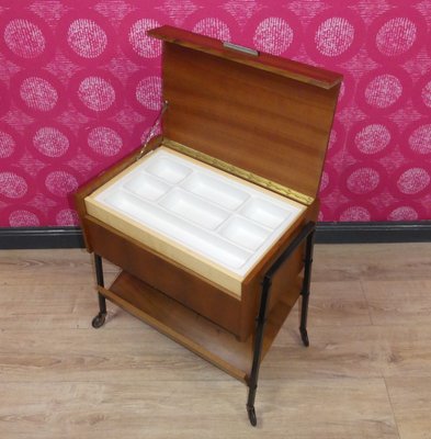 2 Tone Wooden Sewing Box on Casters Shelf in Black Walnut & Steel Tube, 1960s-AFE-2042921