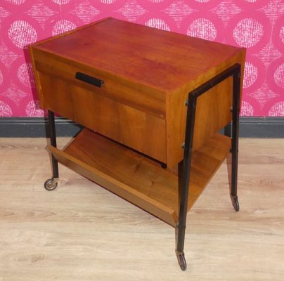 2 Tone Wooden Sewing Box on Casters Shelf in Black Walnut & Steel Tube, 1960s-AFE-2042921